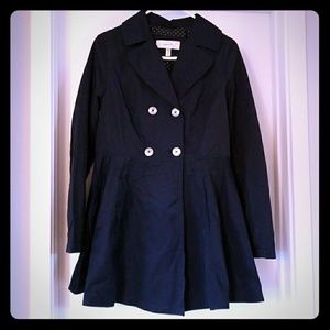 Navy Double-Breasted Flare Trench Coat
